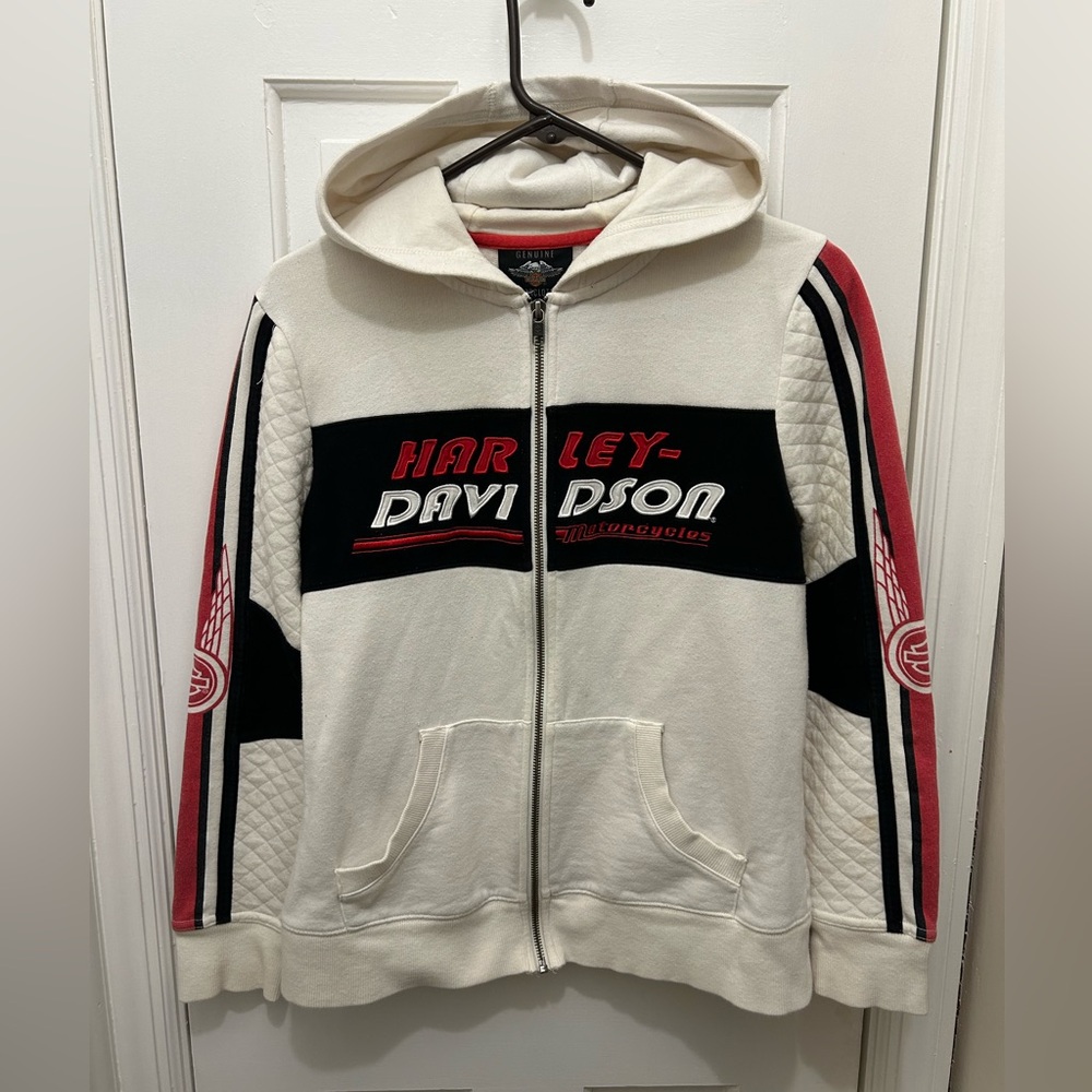 HARLEY-DAVIDSON JACQUARD QUILTED SLEEVE HOODIE SIZE MEDIUM